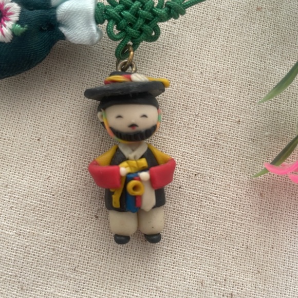 Traditional Korean Hanbok Man Keychain Purse Charm with Mini Pouch NEW - Picture 9 of 12